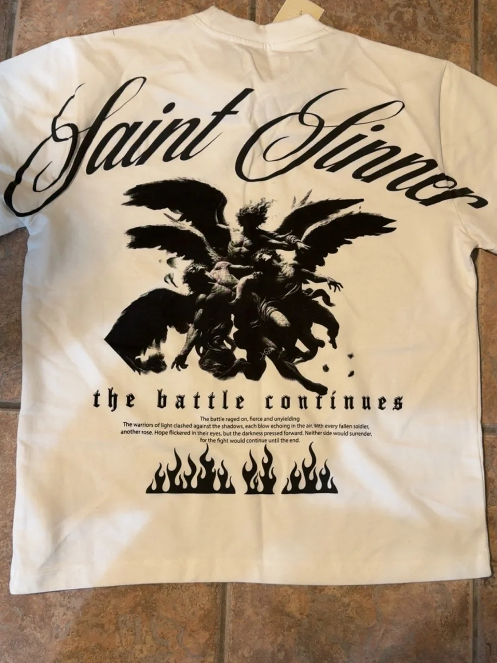 Saint Sinner Graphic Tee - White with Black Print Boxy Fit